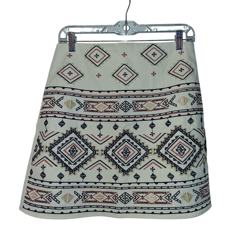 Blu Pepper Patterned Cream Mini Skirt